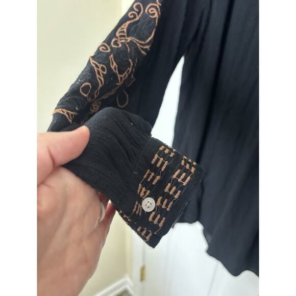 Black Gauzy Beaded Boho Witchy Long Sleeve Top Size Small Whimsigoth Indie - Picture 4 of 8